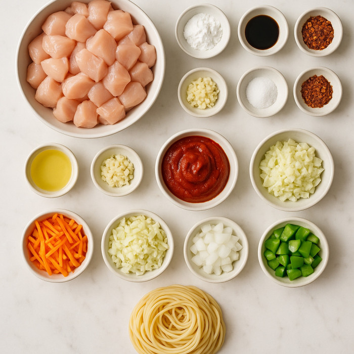 Simple Chicken Pasta Preparation ingredients