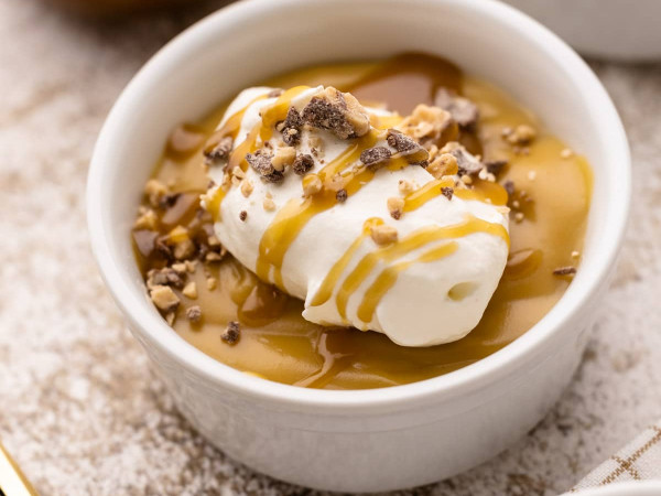 Sweet Butterscotch Pudding and Crispy Candied Bacon