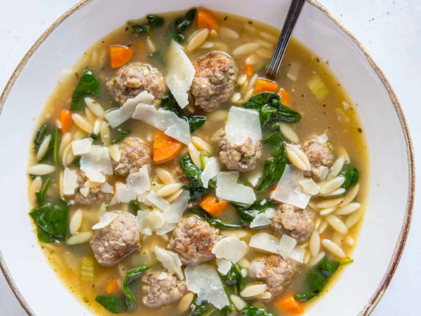 Italian Wedding Soup Made with Venison Meatballs