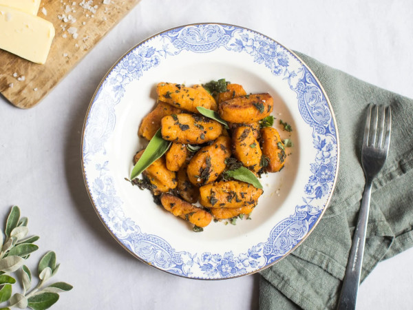 Sweet Potato Dumplings with a Bacon Butter Drizzle
