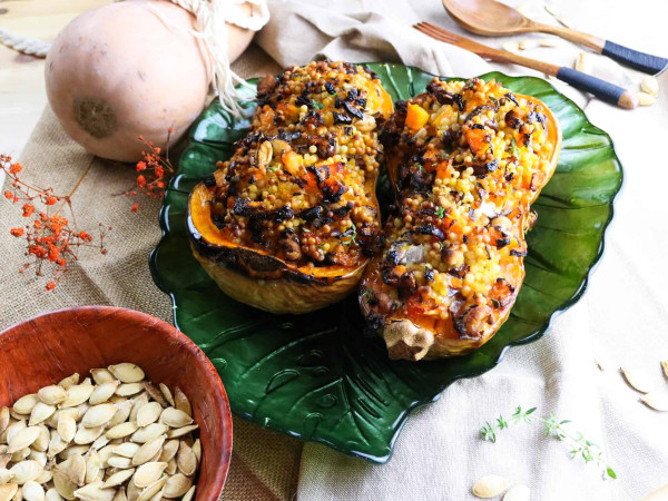 Acorn Squash Filled with Vegan Israeli Couscous