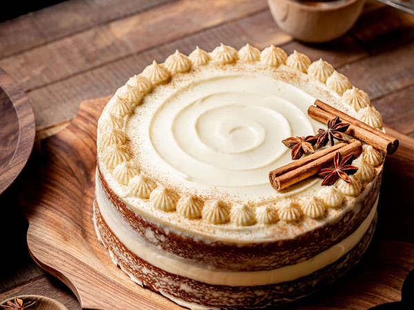 Chai Cake Topped with Ginger Cream Cheese Frosting