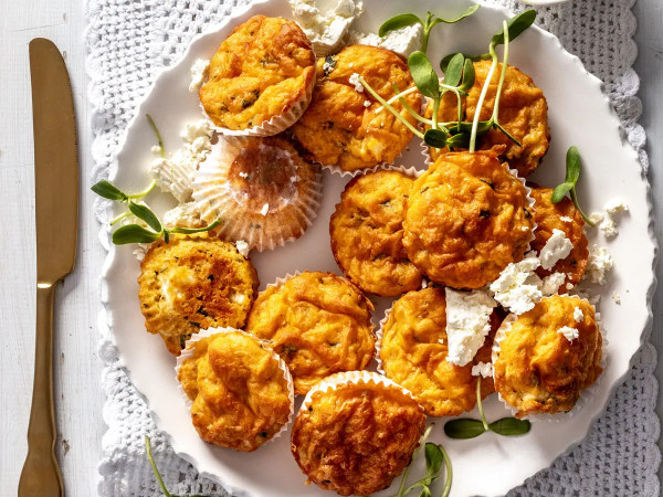 Cheddar Muffins with Summer Peaches and Basil