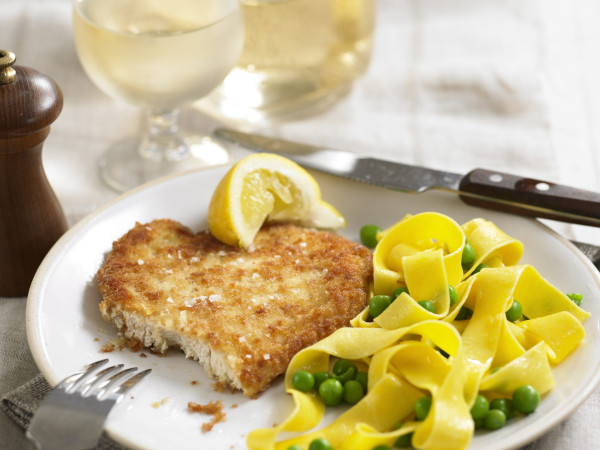 Golden Chicken Schnitzel with Mango Cream Drizzle