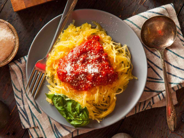 Spaghetti Squash Topped with Warm Winter Red Sauce