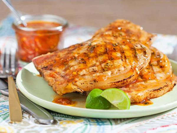 Benji's Grapefruit Relish on Juicy Pork Chops