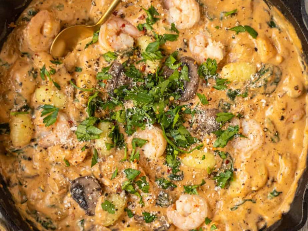 Gnocchi and Creamy Saffron Shrimp with Deliciously Caramelized Onions