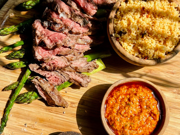 Flat Iron Steak with a Spicy Three Pepper Mix