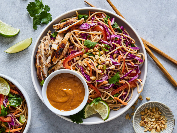 Salad of Chicken and Noodles with Peanut-Ginger Dressing