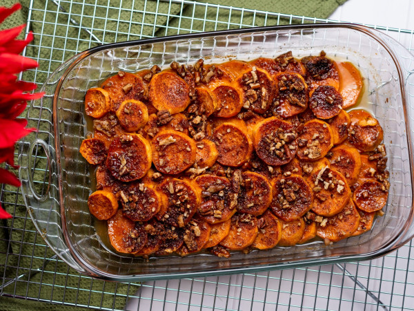 Pecans and Peaches on Sweet Potatoes