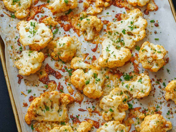 Oven-Roasted Cauliflower Topped with Parmesan