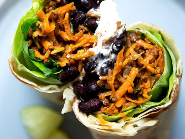 Plant-Based Sweet Potato and Bean Burritos