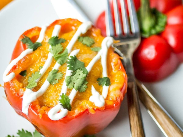 Chicken and Enchilada Sauce Stuffed Peppers