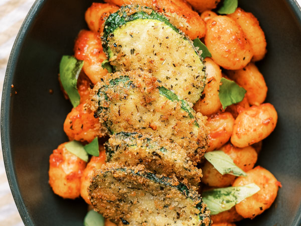 Zucchini and Gnocchi Tossed in Garlic-Parmesan Sauce