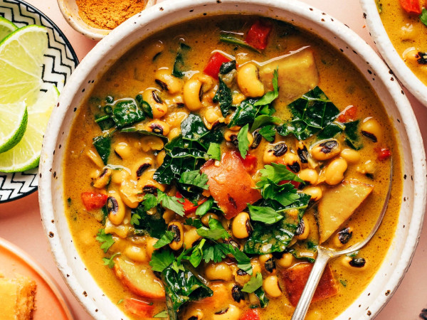 Soup Made with Black-Eyed Peas and Cauliflower, Gluten-Free