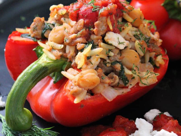 Turkey and Feta-Stuffed Green Peppers
