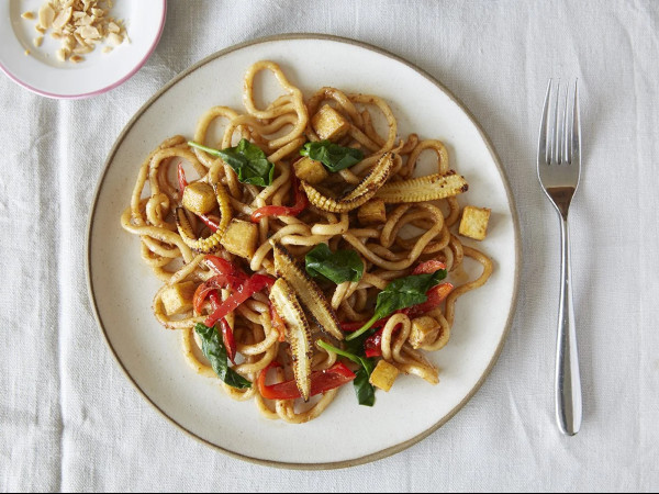 Spinach and Tofu Miso Udon Noodles