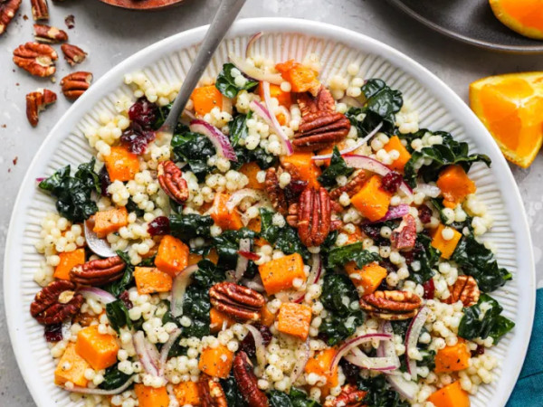 Kale and Feta Couscous Salad with Tomatoes and Cranberries