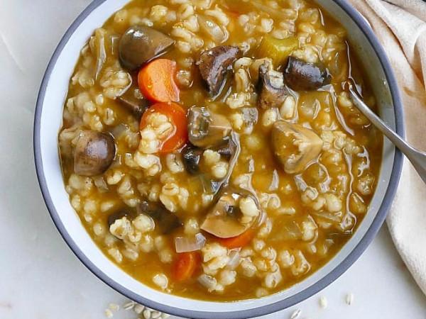 Hearty Mushroom and Barley Soup, Slow-Cooked