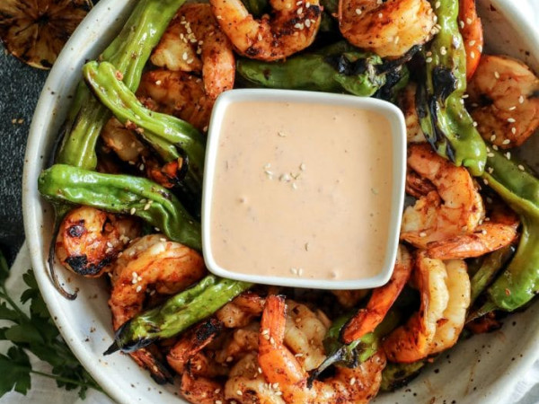 Shishito Pepper and Garlic Shrimp Primavera Dish