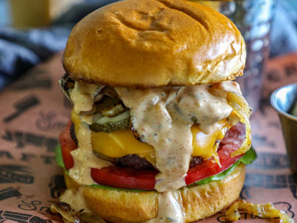 Juicy Bison Cheeseburgers with Crispy Bacon