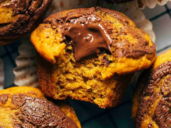 Pumpkin Muffins with a Chocolate Swirl