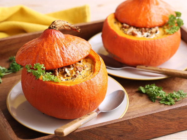 Savory Pumpkin and Pear Soup with Goat Cheese