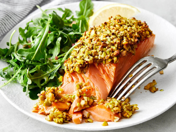 Roasted Salmon with a Crunchy Pistachio Coating