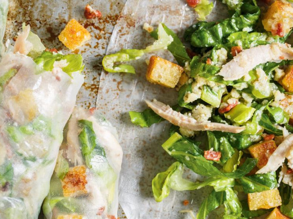 Crispy Spring Rolls Stuffed with Chicken Caesar