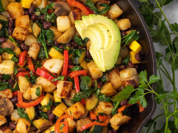 Plant-Based Breakfast Hash with Tofu and Smashed Potatoes