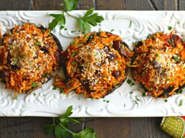 Chicken and Orzo-Stuffed Portobello Caps