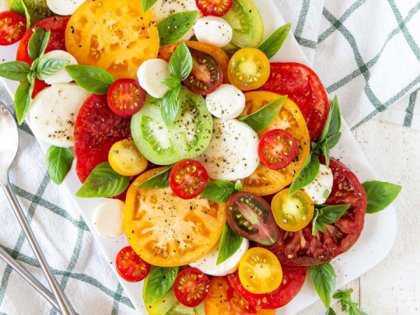 Mozzarella and Basil Salad with Heirloom Tomatoes