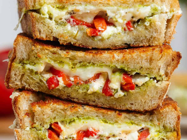 Three-Cheese Grilled Cheese with Basil