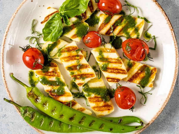 Grilled Halloumi Served with Berry Herb Relish