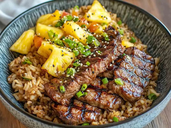 Pineapple-Topped Teriyaki Beef Tongue on the Grill