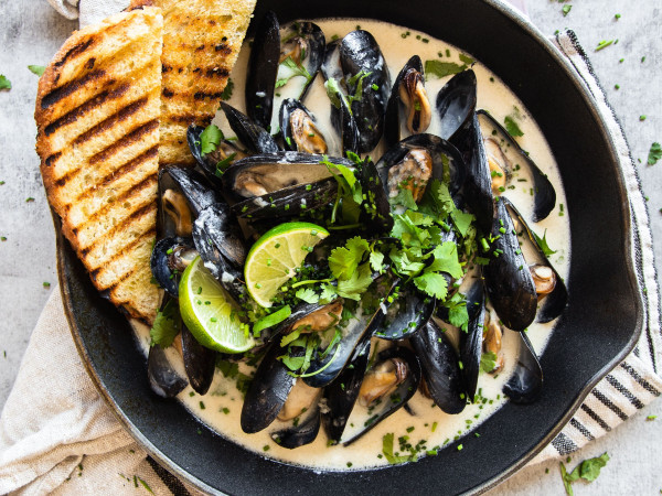 Mussels in a Creamy Lime-Coconut Broth