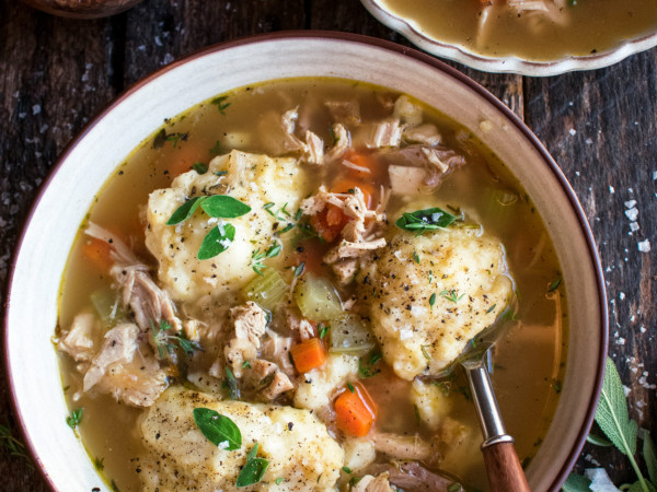 Leftover Turkey Soup Topped with Rosemary Parmesan Dumplings