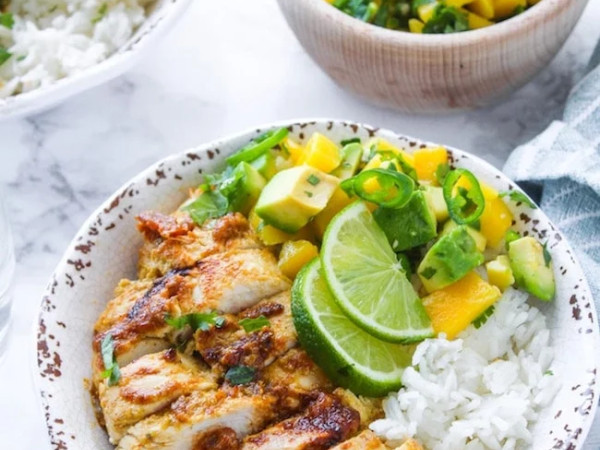 Sacred Guacamole Soup with a Side of Grilled Lemon-Jerk Chicken