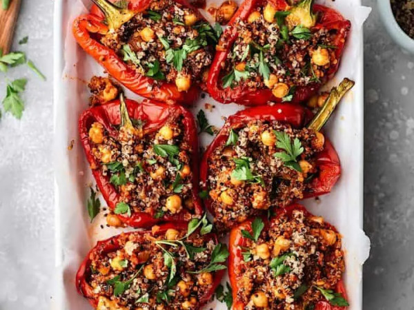 Quinoa and Chickpea-Filled Red Peppers