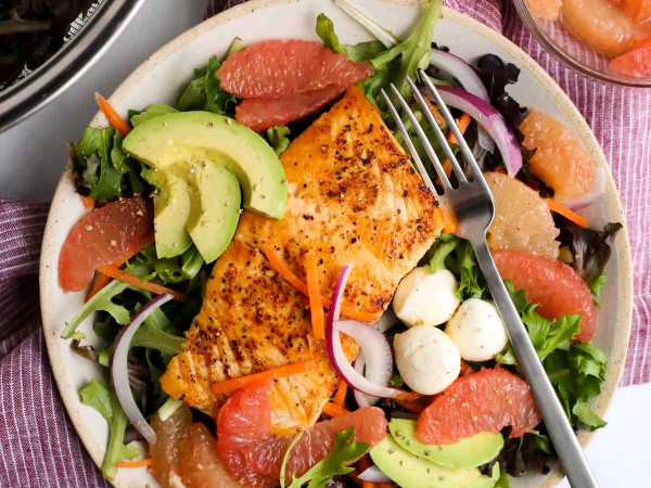Colorful Red Salmon and Fruit Salad