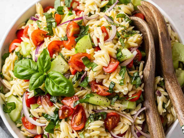 Orzo with Feta Cheese, Cucumber, and Tomatoes