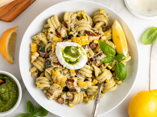 Chicken and Bacon Pasta Featuring Summer Produce