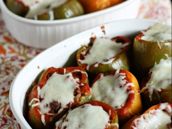 Peppers Stuffed with Bison and Brown Rice