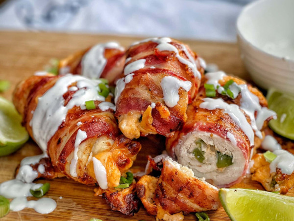 Jalapeno Popper-Stuffed Chicken Breasts Enveloped in Bacon
