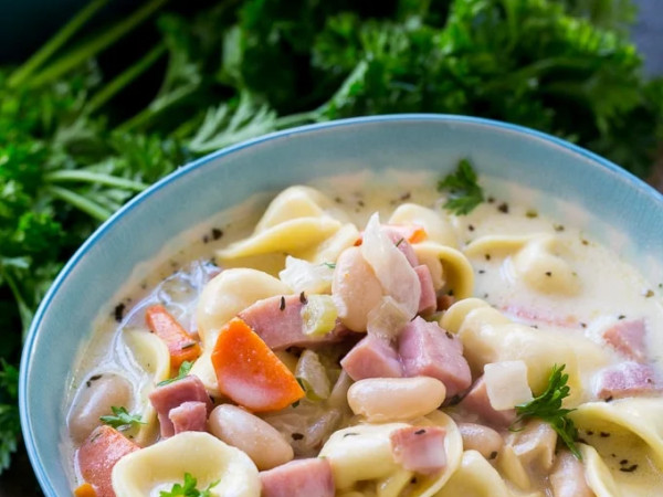 Rich Creamy Soup Featuring Ham, Beans, and Tortellini