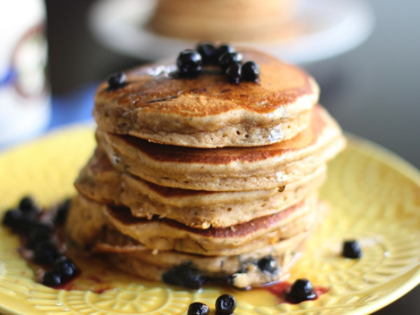 Whole Wheat Blender Pancakes Loaded with Blueberries