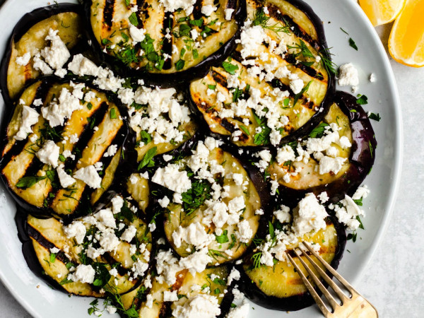 Feta-Topped Grilled Eggplant and Peppers