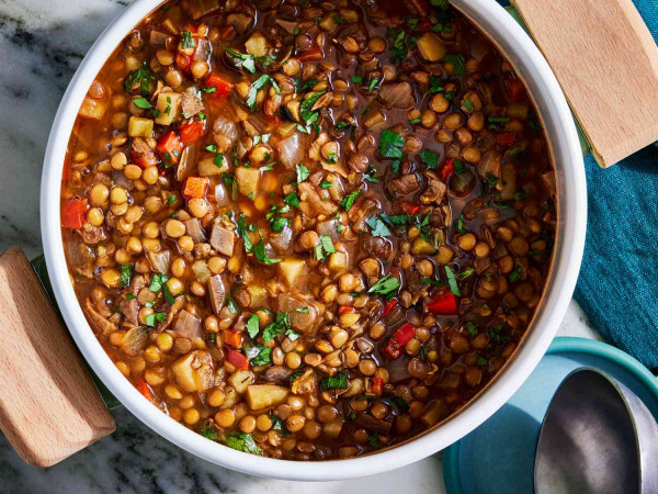 Soup Made with Lentils and Mushrooms