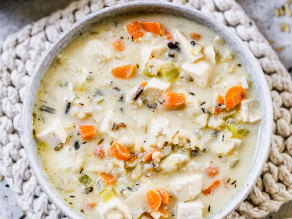 Creamy Wild Rice and Chicken Soup with Leeks