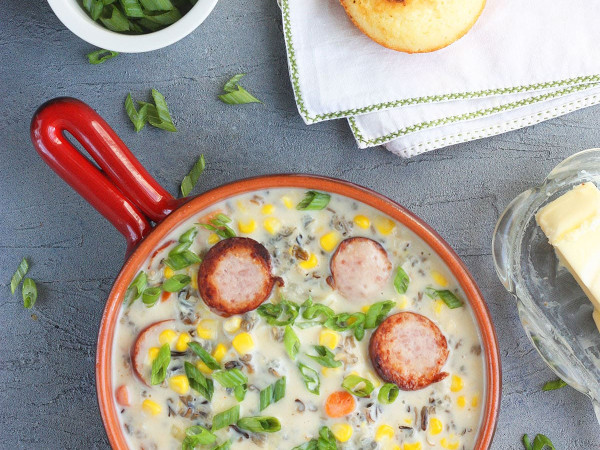 Instant Pot® Corn Chowder Featuring Smoked Sausage